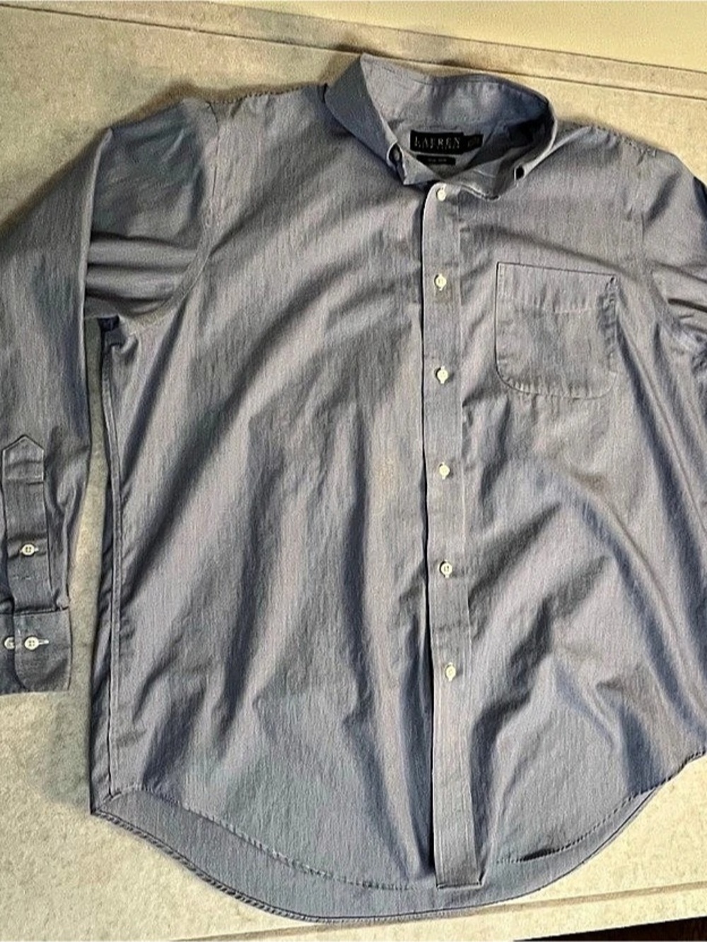 Lauren Ralph Lauren Blue White Micro Stripe Non Iron Button Down Shirt 16.5 34/3